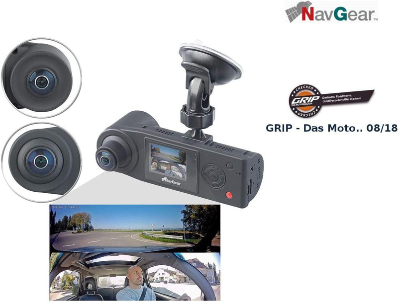 NavGear Kamera für Auto: Full-HD-Dashcam mit 2 Kameras für 360°-Panorama-Sicht, G-Sensor (Autokamera