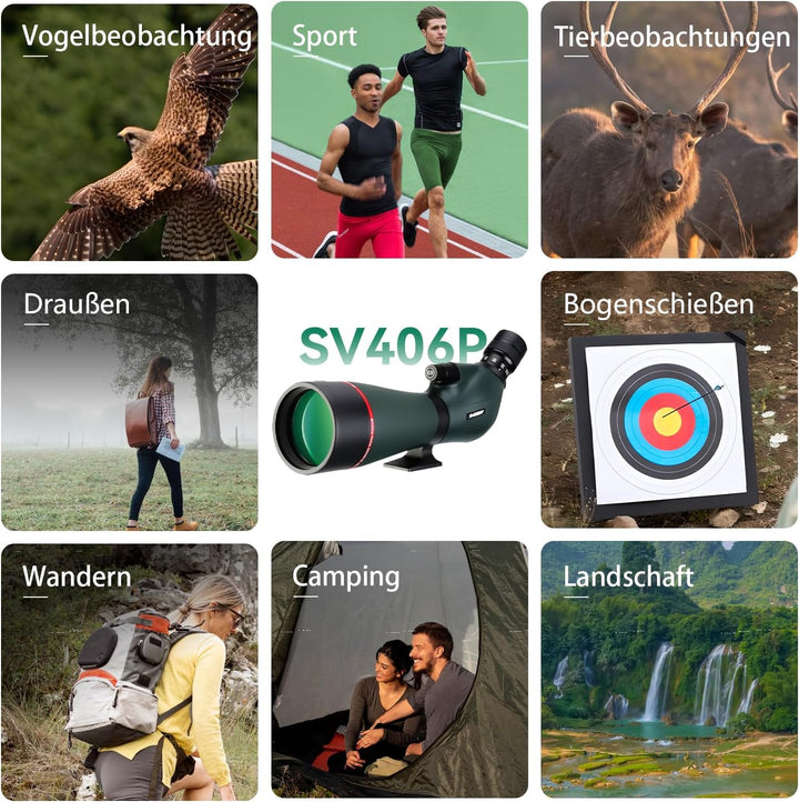 Svbony SV406P ED Spektive, 20–60x80mm, 1,25 Zoll Zoom-Spektive mit Dual Focus FMC BAK4, Spektiv für