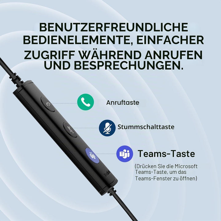 Yealink UH34 USB Wired Headset mit Mikrofon - Stereo-Kopfhörer mit Geräuschunterdrückung, profession