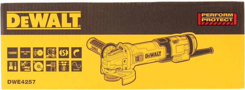 DeWalt Winkelschleifer (1500 Watt, 125 mm mit Drehzahlelektronik, mit Sanftanlauf und Nullspannungss