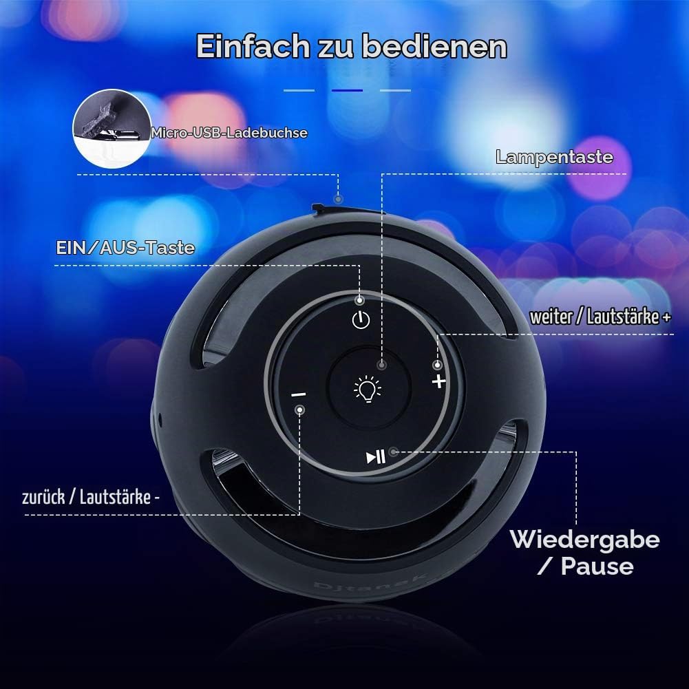 ANERIMST LED-Bluetooth-Lautsprecher, Blue Flame Ambience Lantern-Aussenlautsprecher mit Stereoklang,