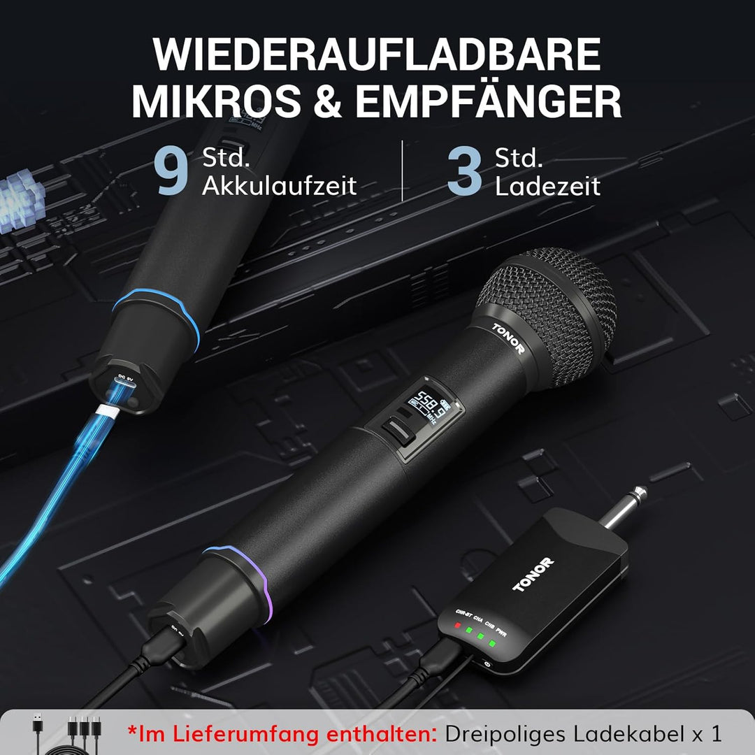 TONOR Mikrofon Kabellos, Bluetooth Wiederaufladbares Funkmikrofon, Metall UHF Drahtloses Mikrofon Se