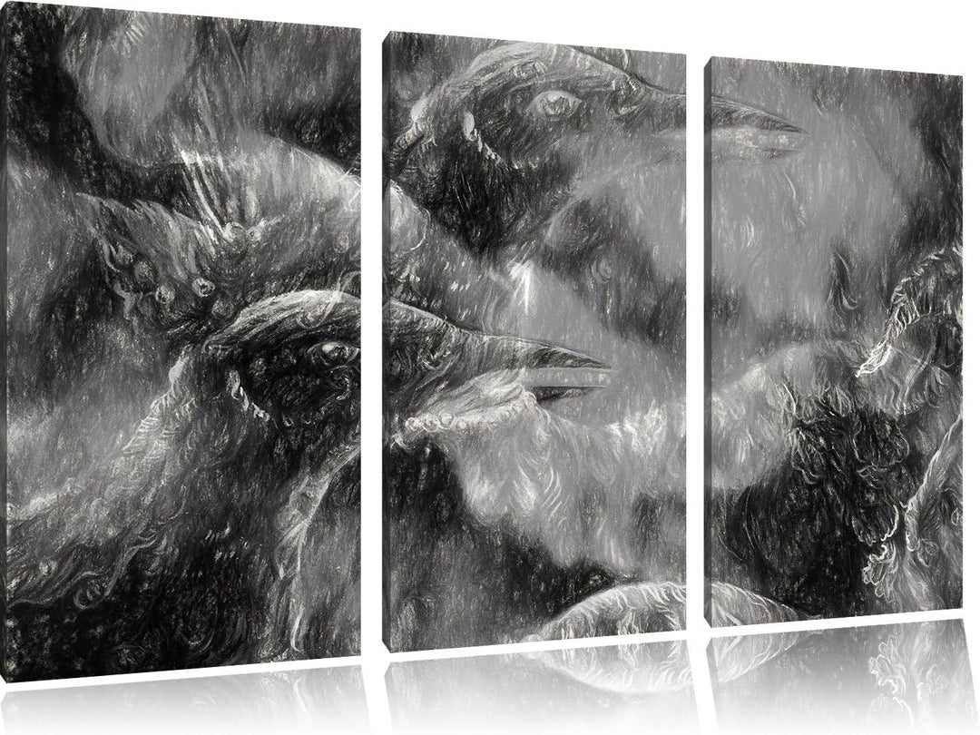 Pixxprint Vogel Phönix Collage Kunst / 3-Teilig/Gesamtmass 120cm Leinwandbild bespannt auf Holzrahme