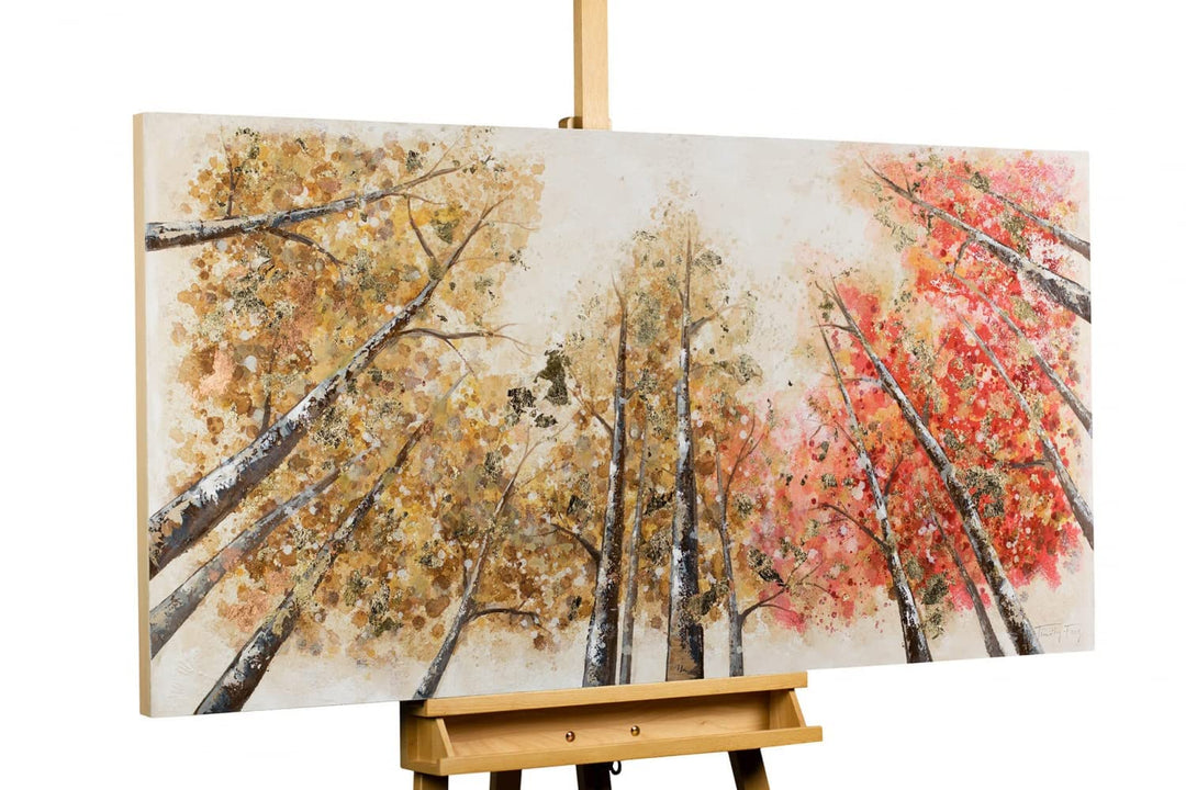 KunstLoft Leinwandbild | 100% HANDGEMALT | 140x70cm | Gemälde 'Magie im Wald' | Wald & Bäume | Rot G