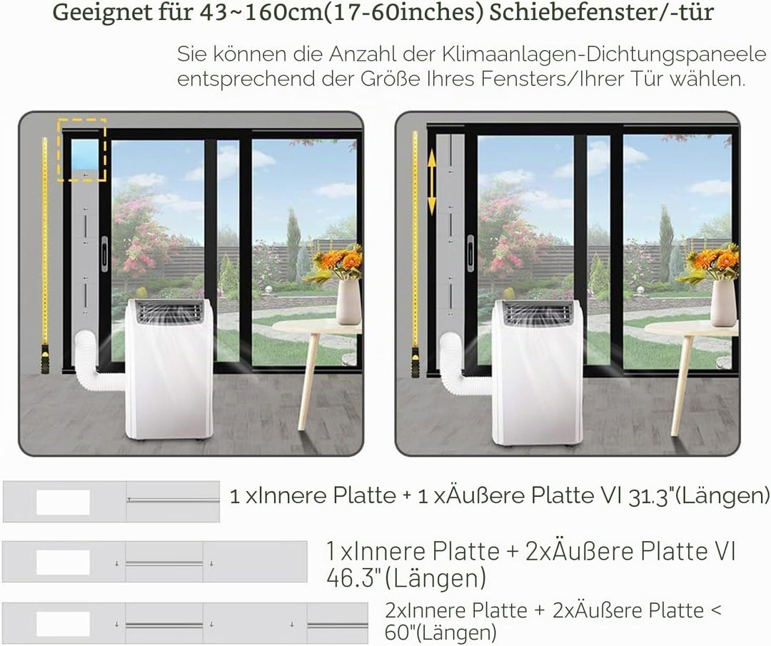 Gulrear Tragbares Klimaanlagen-Fenster-Set, universelles, verstellbare Länge von 64.8 cm bis 119.4 c