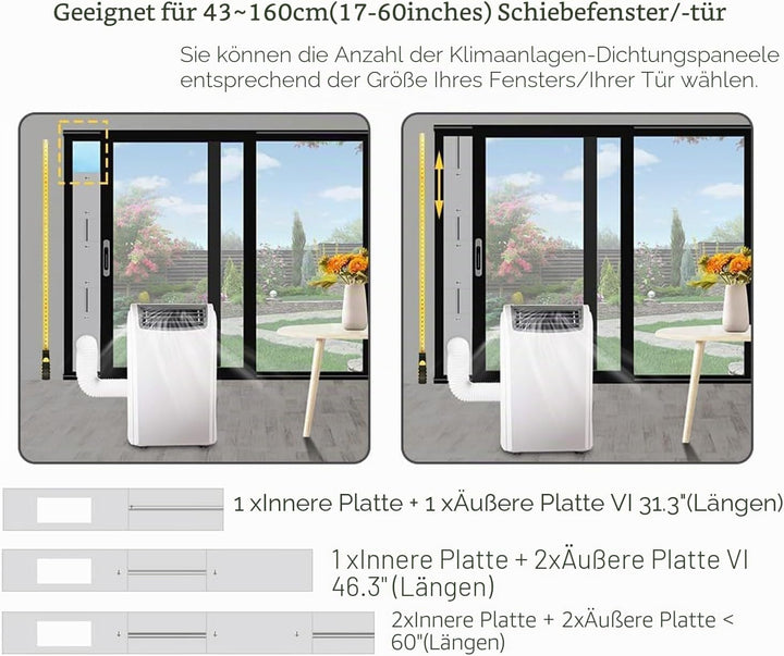 Gulrear Tragbares Klimaanlagen-Fenster-Set, universelles, verstellbare Länge von 64.8 cm bis 119.4 c