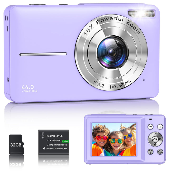 Digitalkamera 1080P Fotokamera 44MP Kamera Fotoapparat Tragbare Kompaktkamera mit 2,4" LCD Bildschir