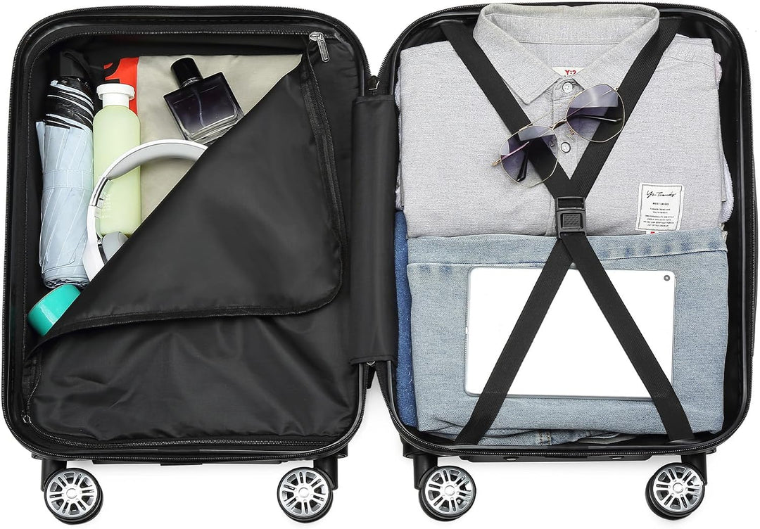 Kono Gepäck-Set, 2-teilig, Handgepäck, Kabinenkoffer, Hartschalen-Spinner-Räder mit Reisetasche, lei