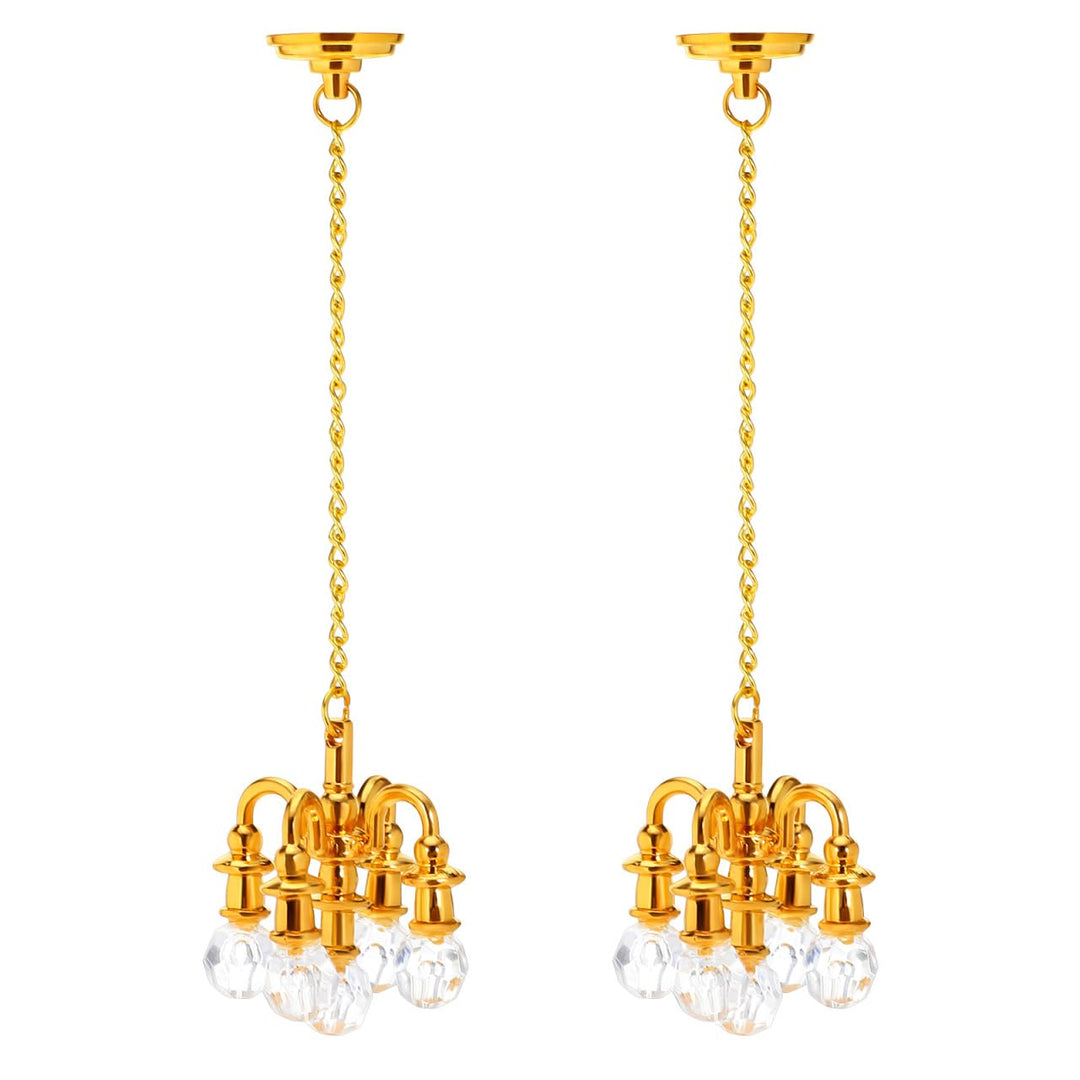 BESTonZON 2stücke Mini Wasserkrystall Chandelier Miniatur Beleuchtung Für Puppenhaus Dekoration Inst