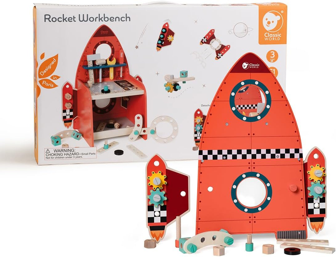 Classic World Werkbank Kinder Rakete ab 3 Jahre | Werkzeugbank mit 51 Teilen | Spieltisch mit Werkze