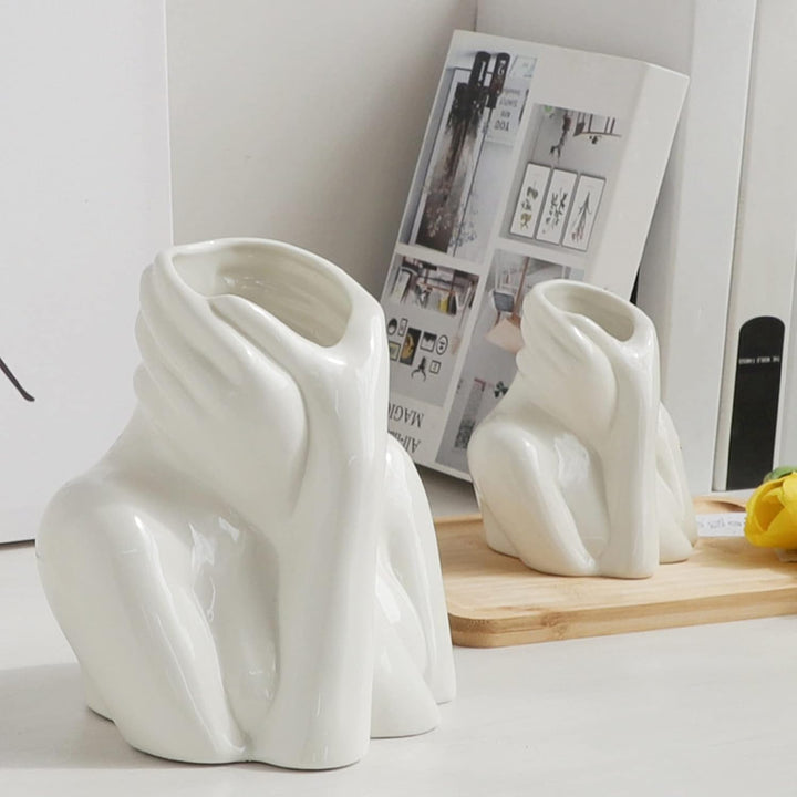 Yundxi Keramik Gesicht Vase Blumenvase Minimalistischen Stil Keramikvasen für Home Office Dekor Hand