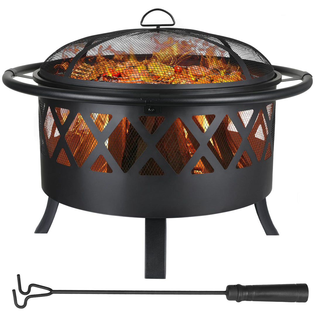 TLSUNNY Feuerschale, Ø 80cm Feuerkorb mit Funkenschutz und Schürhaken, Feuerschalen für den Garten G