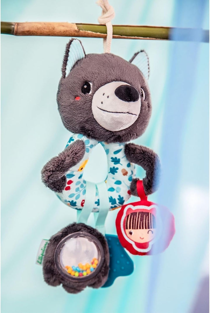 Lilliputiens - Multi-Aktivitätsringe Louis der Wolf - Baby-Rassel mit Geräuschen, Texturen und Farbe