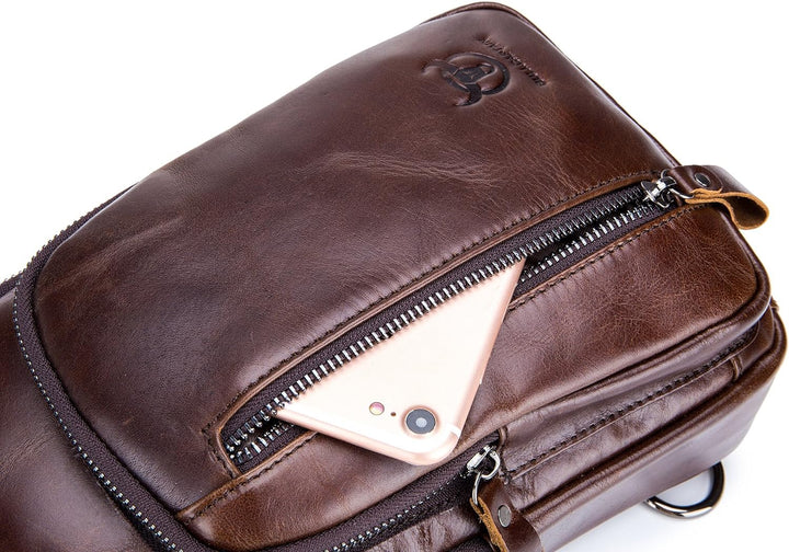 HARPIMER Brusttasche Leder Sling Rucksack Schultertasche Herren, Brusttasche Umhängetasche Schultert