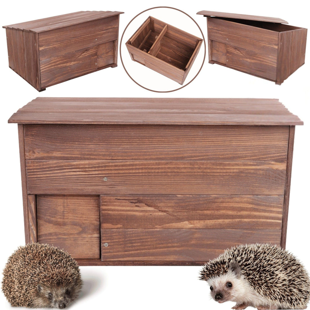 Igelhaus aus Holz, Stabiles Igel Winterquartier mit Labyrintheingang, Boden &amp; Trennwand, Igelhütte/I
