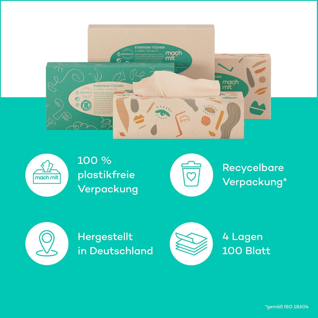 machm!t PURE Kosmetiktücher + Box 4-lagig – extrem weich &amp; besonders nachhaltig dank 100% Recyclingp
