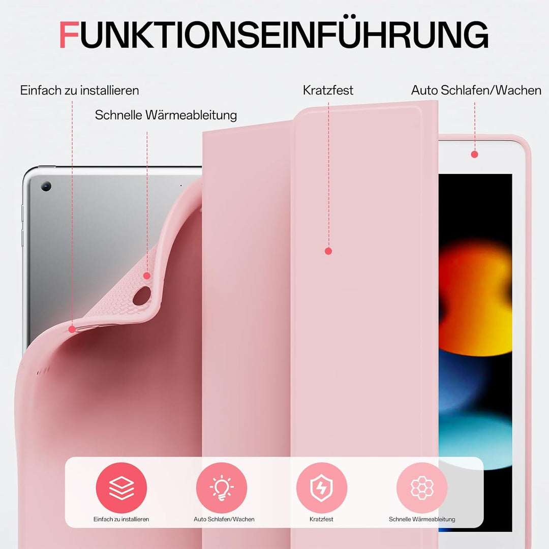 Hülle mit Tastatur für iPad 9/8/7 Generation (2021/2020/ 2019), Weiche TPU Rückseite mit Stifthalter