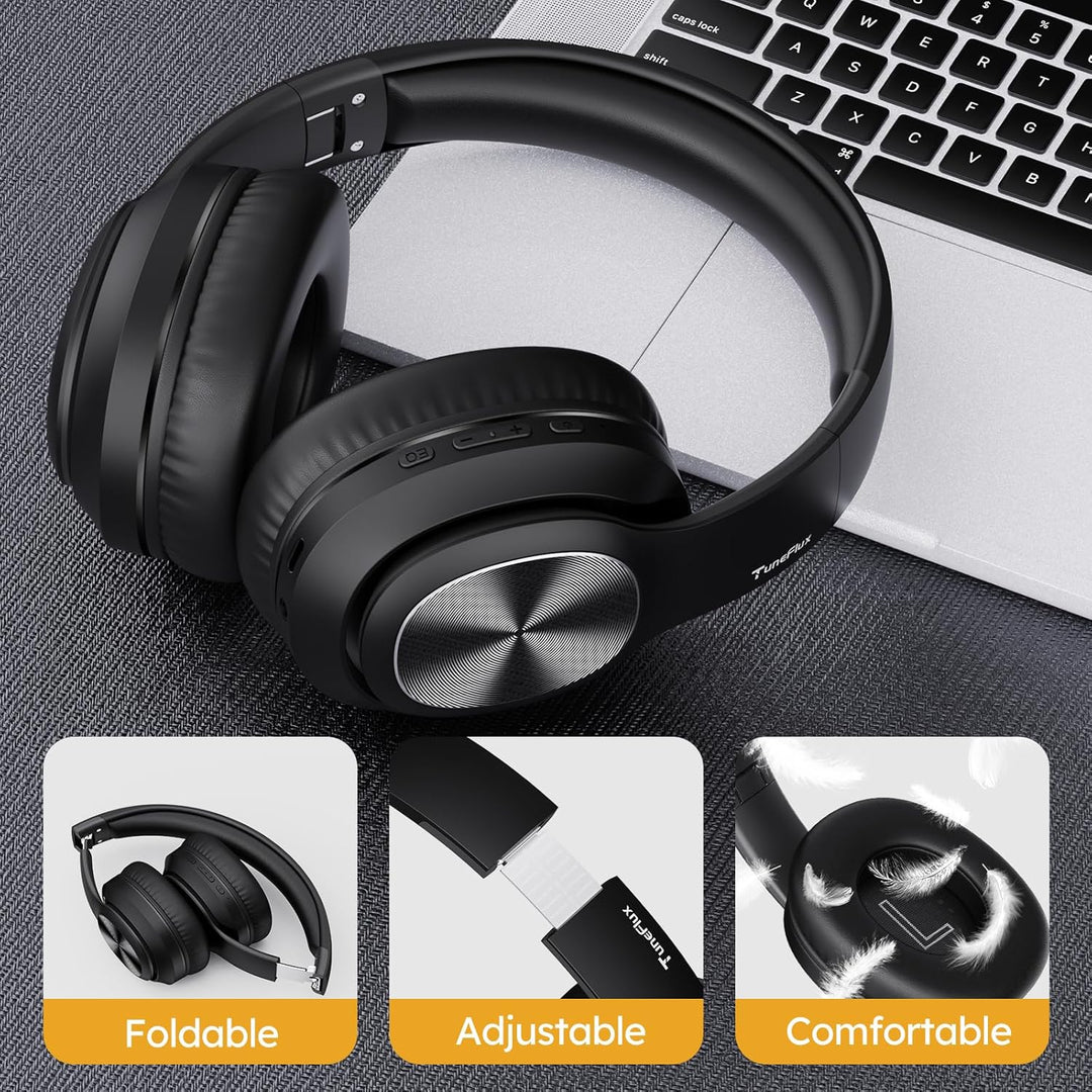 TuneFlux Bluetooth Kopfhörer Over Ear, 80 Std Akkulaufzeit, Kabellos Bluetooth Kopfhörer mit 3 EQ-Mo