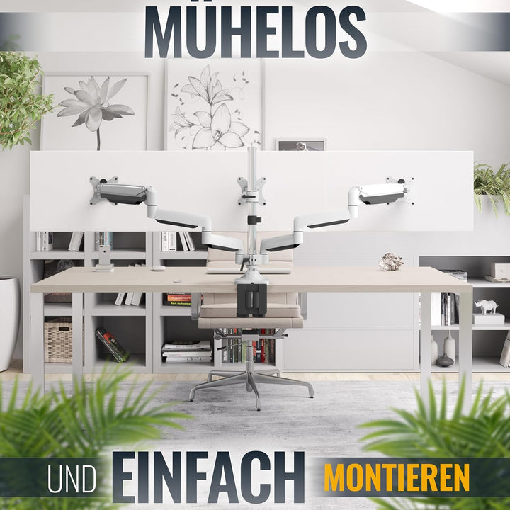 RICOO Triple Monitor Halterung Tisch Gasdruckfeder für 15-29 Zoll, Ergonomisch, VESA Tischhalterung,
