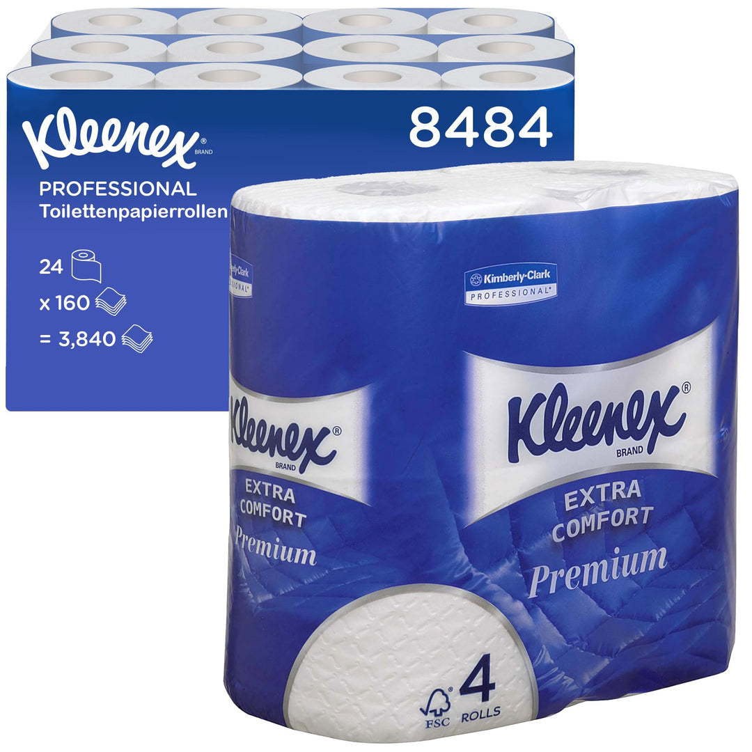Kleenex Premium Toilettenpapier Rolle 8484, WC-Papier 24 Rollen x 160 wattierte Blätter, Klopapier 4