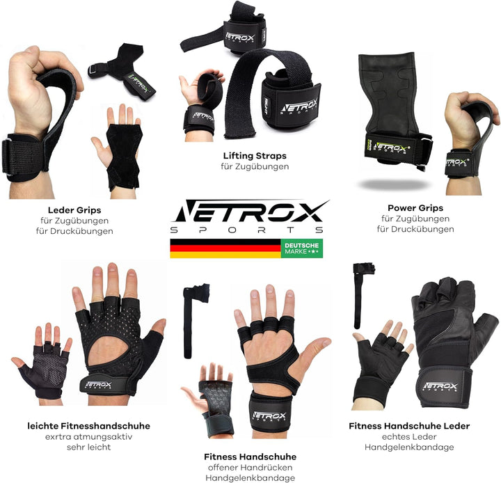 NetroxSports - Trainingshandschuhe mit Handgelenkbandage für Krafttraining Kraftsport - Fitness Hand