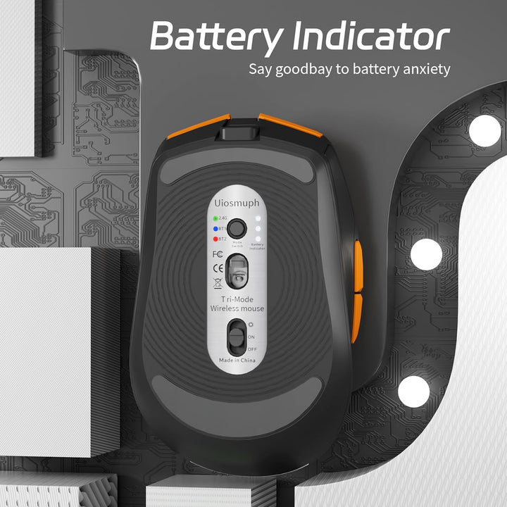 Uiosmuph G19 Bluetooth Maus, LED Bluetooth Funkmaus (Tri-Mode: BT 5.1/5.0+2.4G), Batteriestand sicht