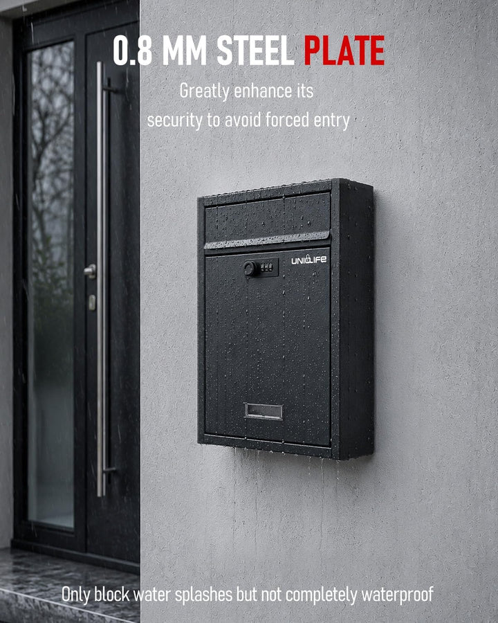 Uniclife Wall Mount Mailbox für aussen, grosse Ablagefach mit Zahlenschloss, Sicherheit Schliessung