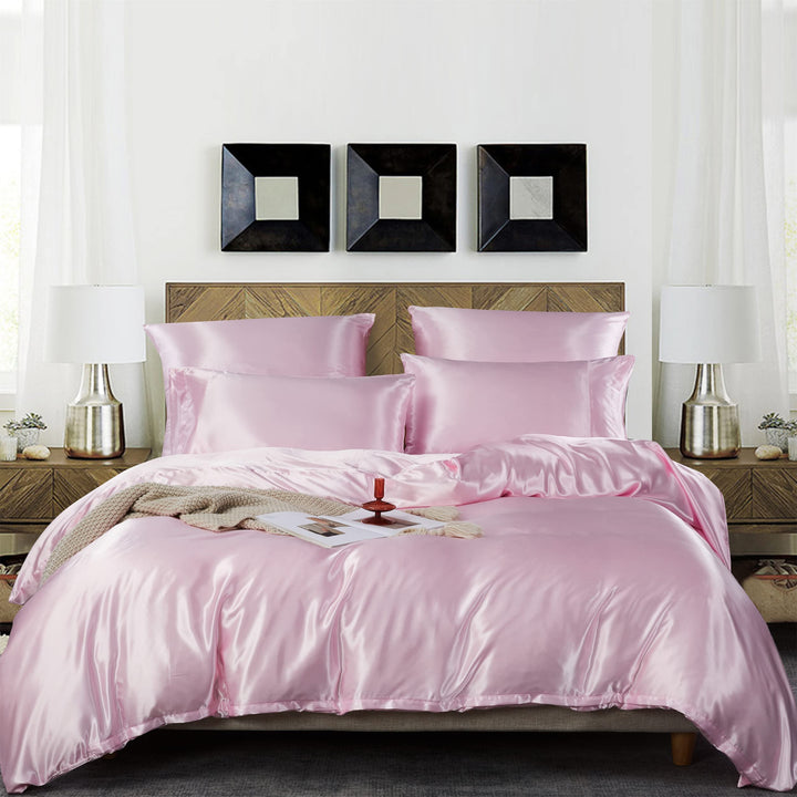 Damier Bettwäsche Rosa 220x240cm Satin Bettbezug Set 3 Teilig Glanzsatin Bettwäsche Hochwertiges Sat