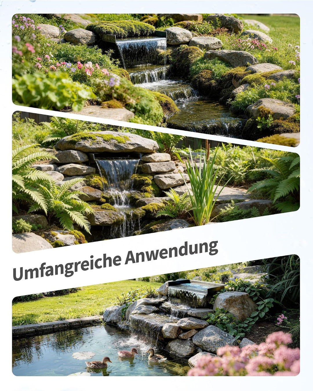 POPOSOAP Wasserfall Teich 60cm Überlauf für grosse Gartenteich-Wasserspiele Bis zu 15000 Liter, Bis