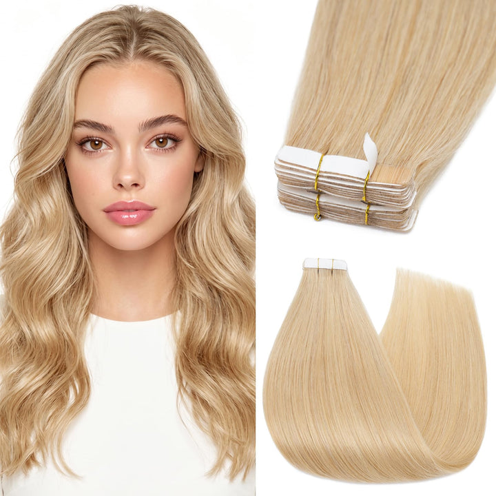 Silk-co Tape Extensions Echthaar 10stk, Remy Tape in Extensions Haarverlängerung, Skin Weft Echthaar