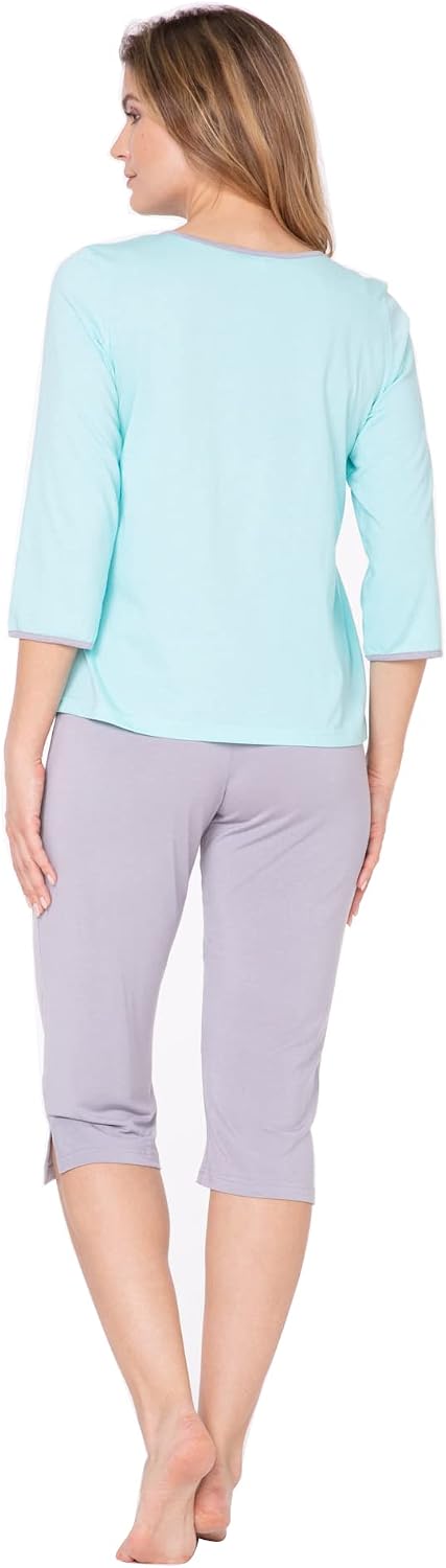e.Femme® Damen Schlafanzug Nicole II 870 aus 50% Baumwolle und 50% Modal 36 Mint/Grau, 36 Mint/Grau
