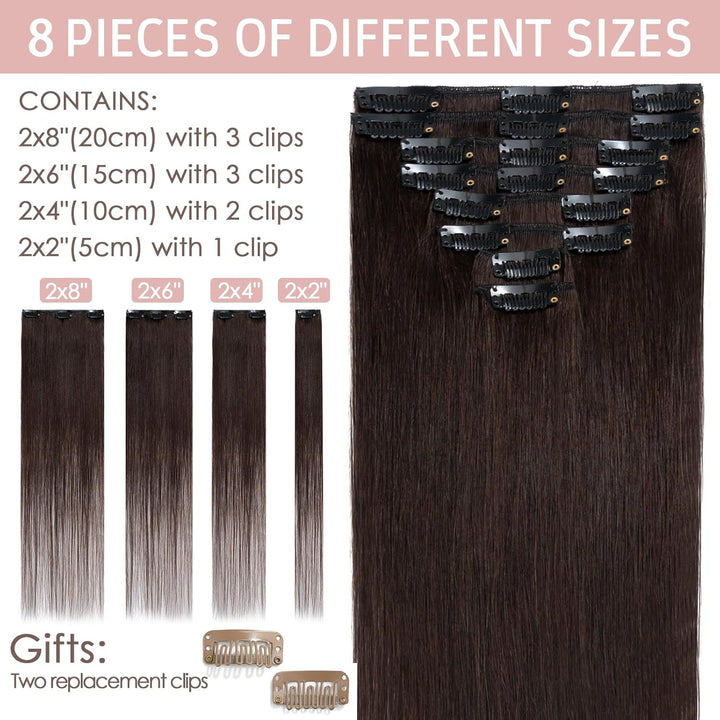 Silk-co Echthaar Clip In Extensions 8 Tressen 18 Clips 50g, Braun Hair Extensions, Remy Echthaar Cli
