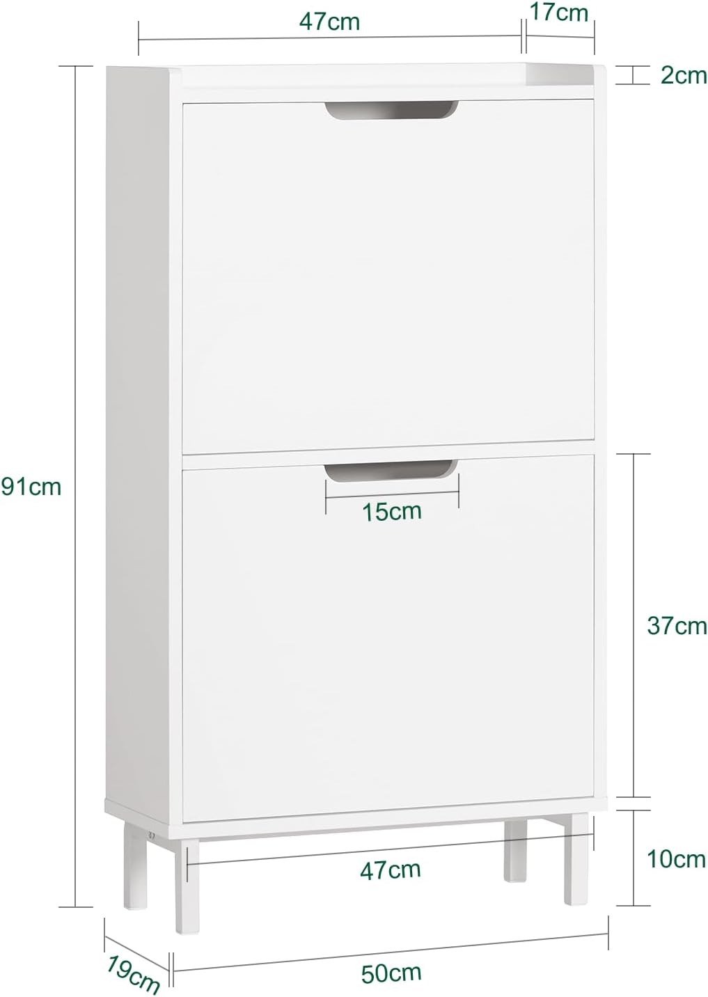 SoBuy Schuhschrank schmal mit 2 Klappen Platzsparender Schuhkipper Hoch Kommode Schuhregal geschloss