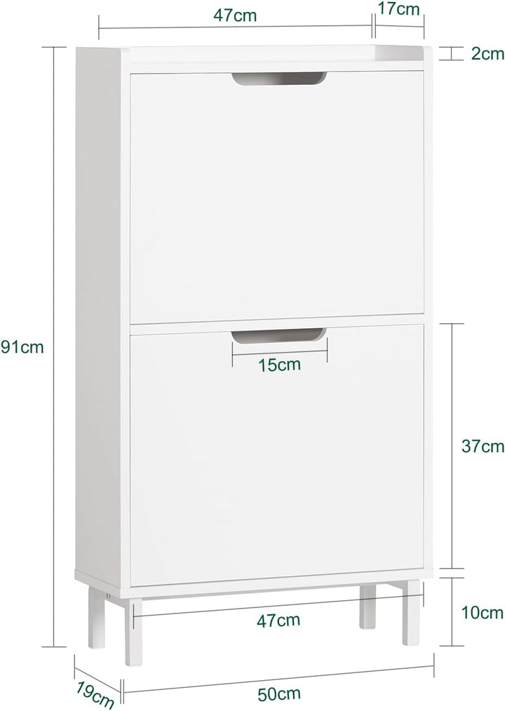 SoBuy Schuhschrank schmal mit 2 Klappen Platzsparender Schuhkipper Hoch Kommode Schuhregal geschloss