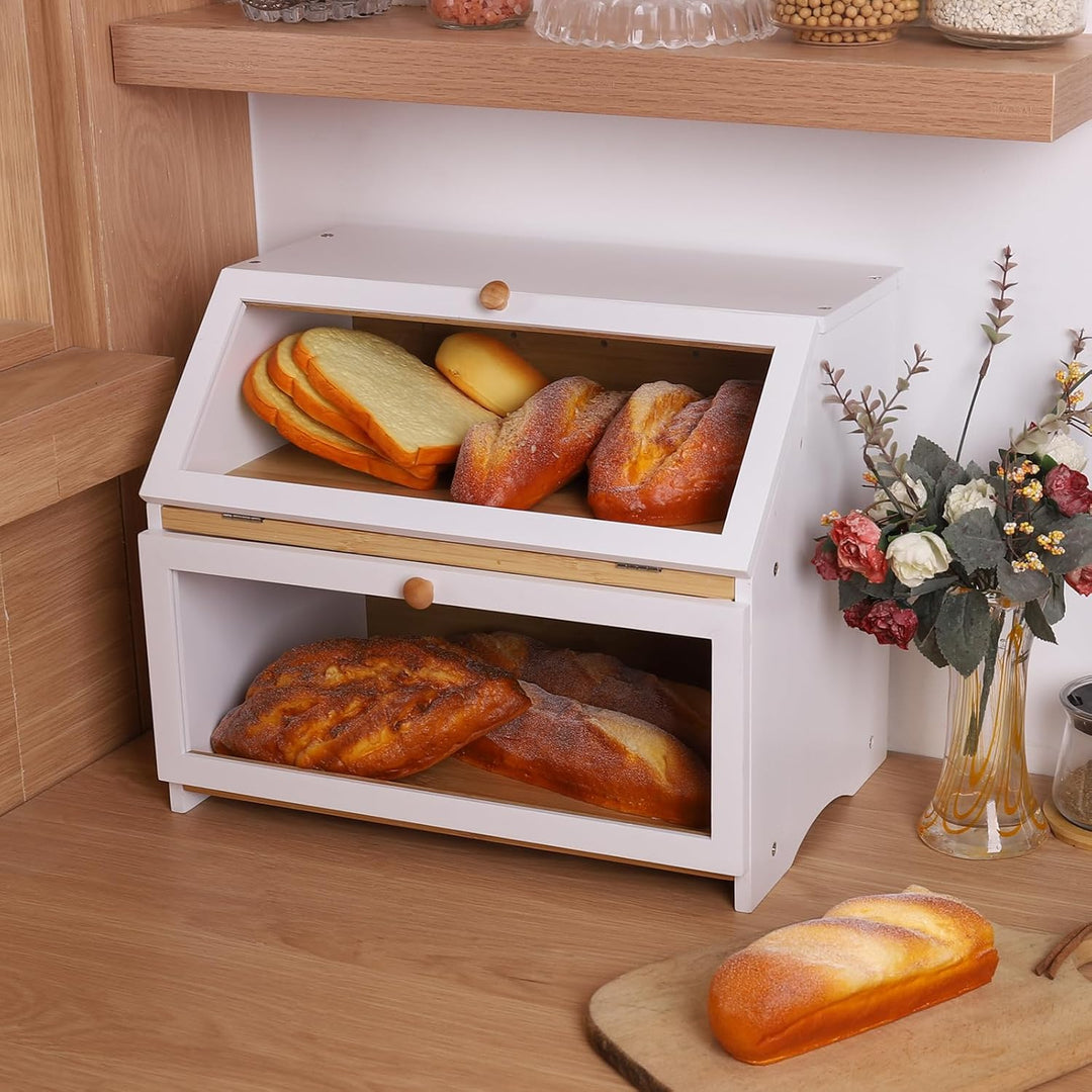 Leader Accessories Bambus Brotkasten 2 Etagen Brotbehälter lebensmittelecht Brotaufbewahrung pflegel