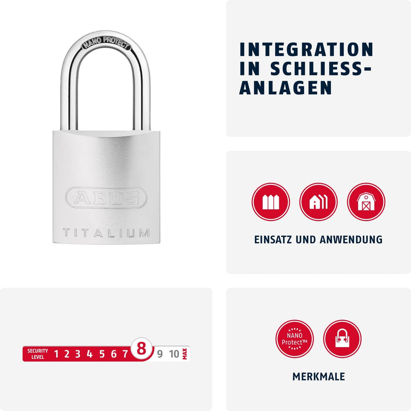 ABUS Titalium-Vorhangschloss 86TI/55 ohne Zylinder 58500, 86TI/55