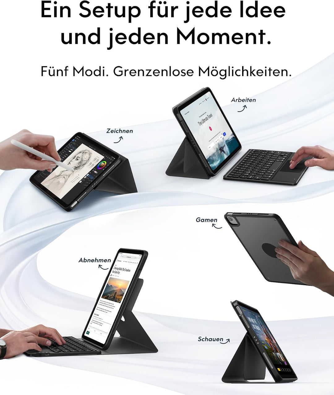 CHESONA Tastatur Hülle für iPad 11 (A16)/10. Gen, Air 11" M4/M3/M2, Air 5/4 | Abnehmbare Bluetooth-T