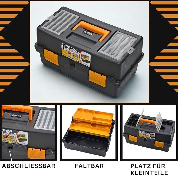 Werkzeugkoffer - Angelkoffer leer 17" – Faltbar & klappbar 2 Ebenen – Organizer & Sortierbox für Kle