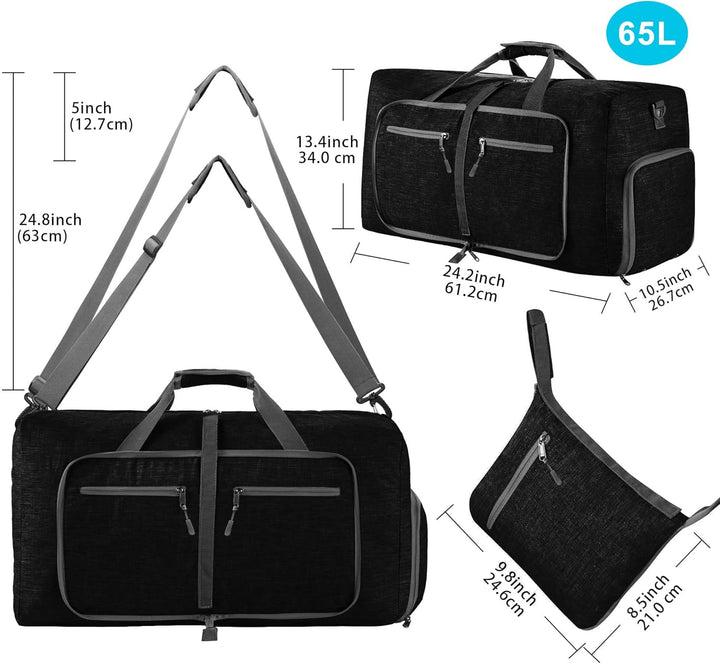 Vomgomfom Leichte Faltbare Reisetasche Gross 65L Sporttasche Damen Herren mit Schuhfach, Travel Duff