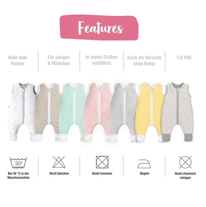 Ehrenkind® Baby Sommerschlafsack mit Beinen | Bio-Baumwolle | Sommer Schlafsack verschiedene Grössen