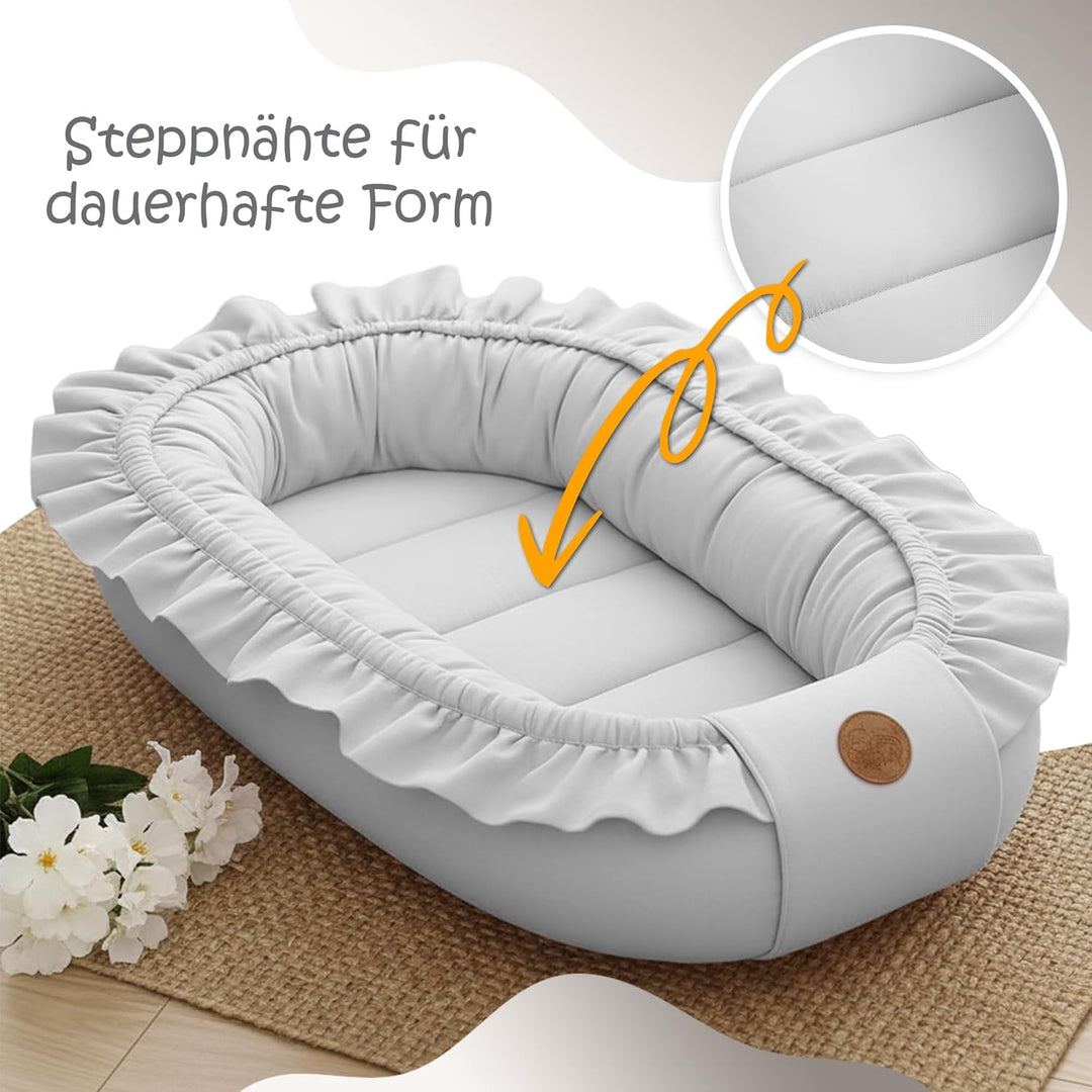 Babynestchen Baumwolle Kuschelnest für Neugeborene 90x50 cm - Baby Nestchen Bett Kokon Fleecestoff G