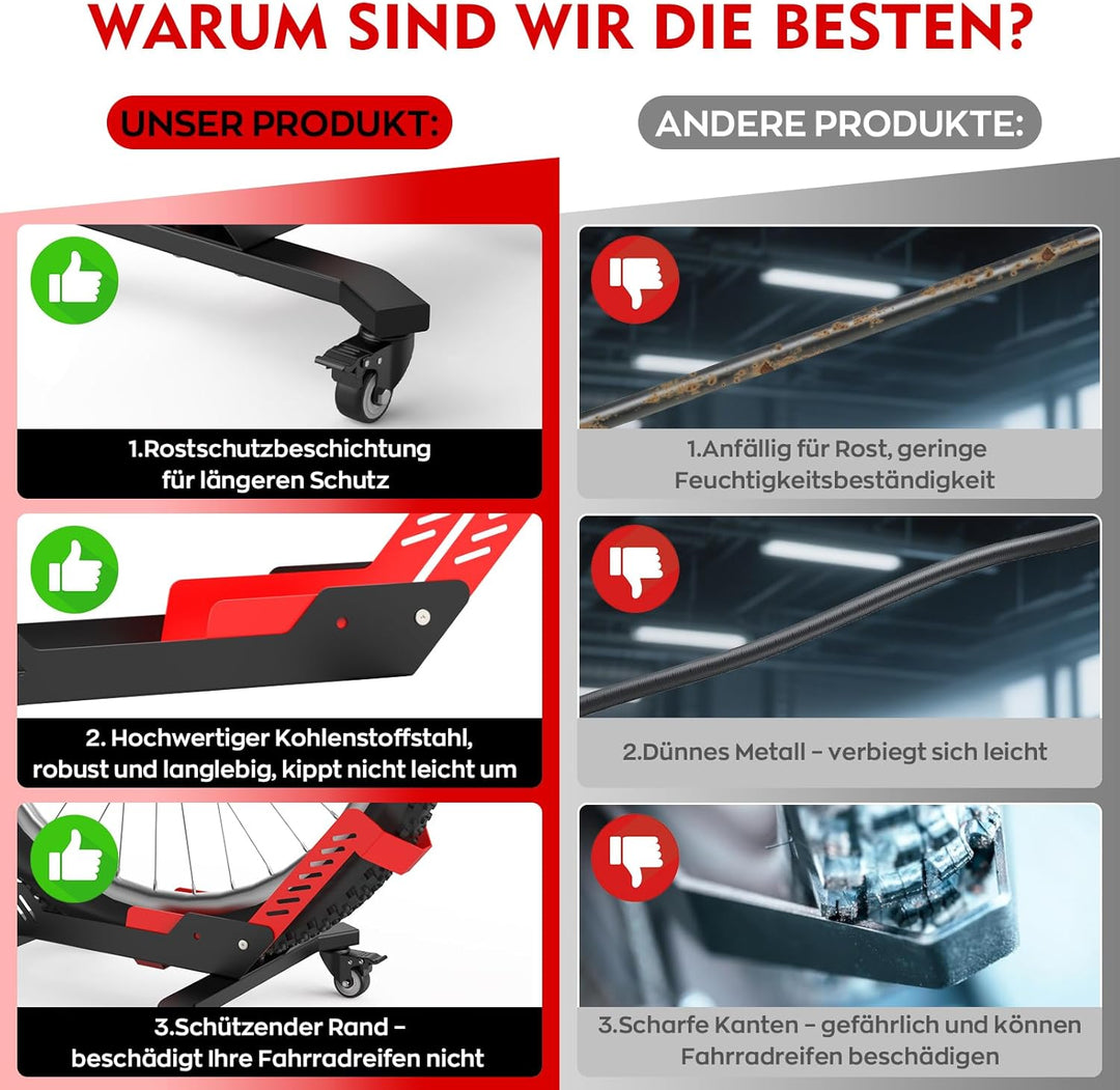 Tragbarer Fahrradständer Boden mit Rädern, Geeignet für 24"–29" Fahrräder, Reifenbreite bis zu 3,5",