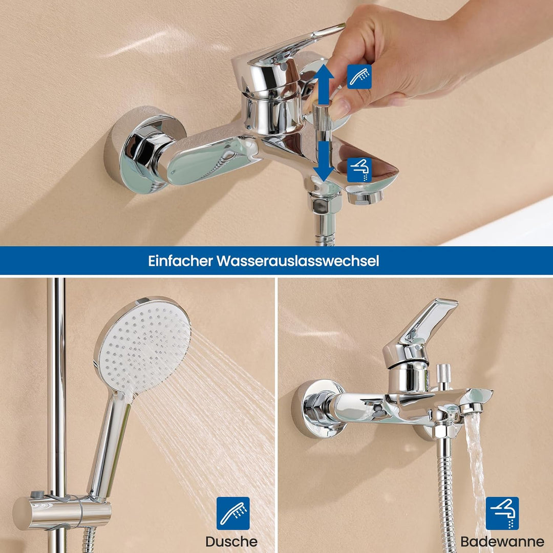 Auralum Wannenarmatur Badewannenarmatur mit 3 Strahlarten Handbrause, Einhebel Badewanne Wasserhahn