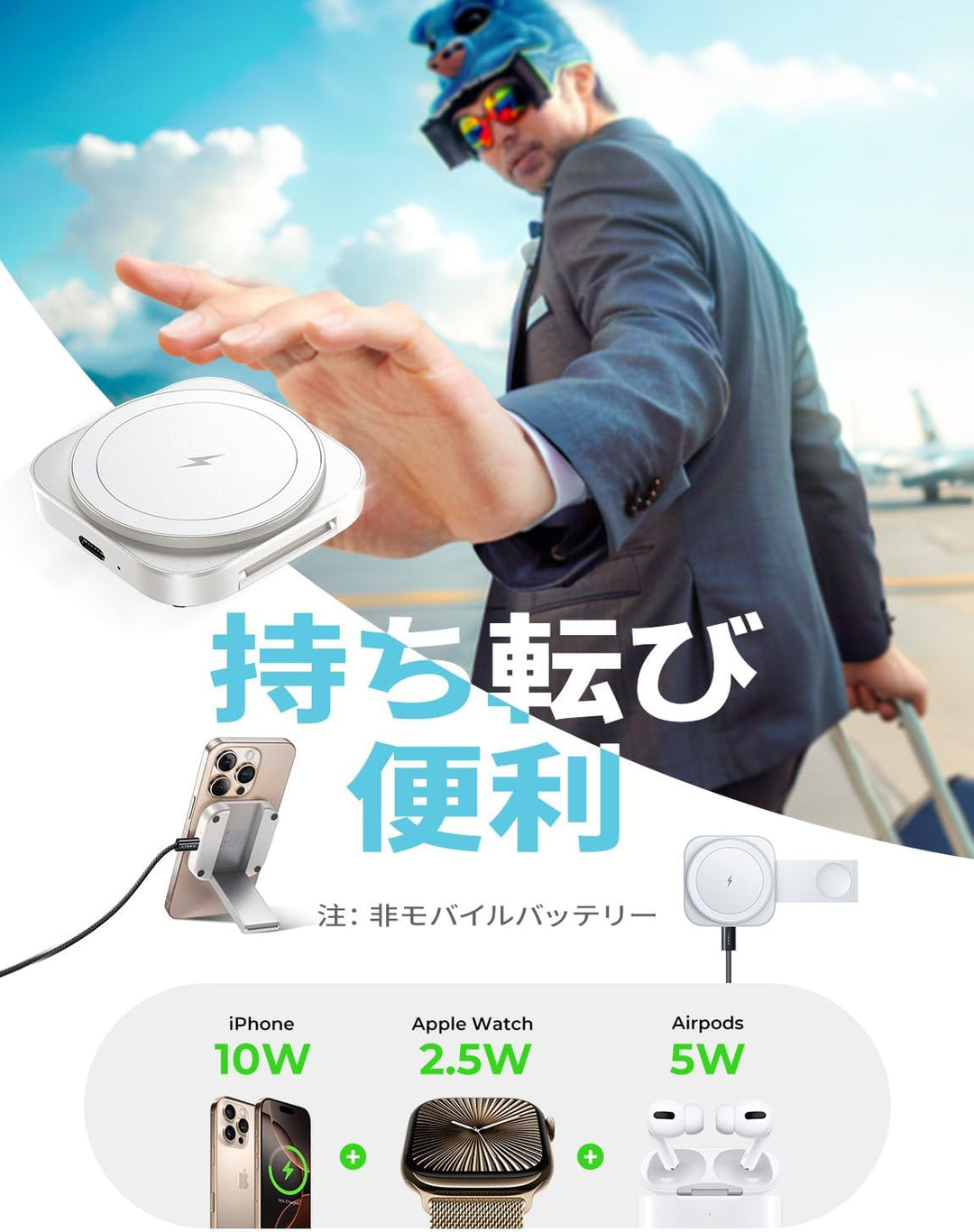 LISEN Induktive Ladestation für Apple Watch Und iPhone [Super Tragbar] Magsafe Ladestation,Reisen Wi