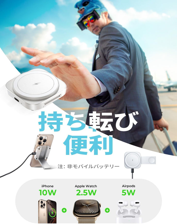 LISEN Induktive Ladestation für Apple Watch Und iPhone [Super Tragbar] Magsafe Ladestation,Reisen Wi