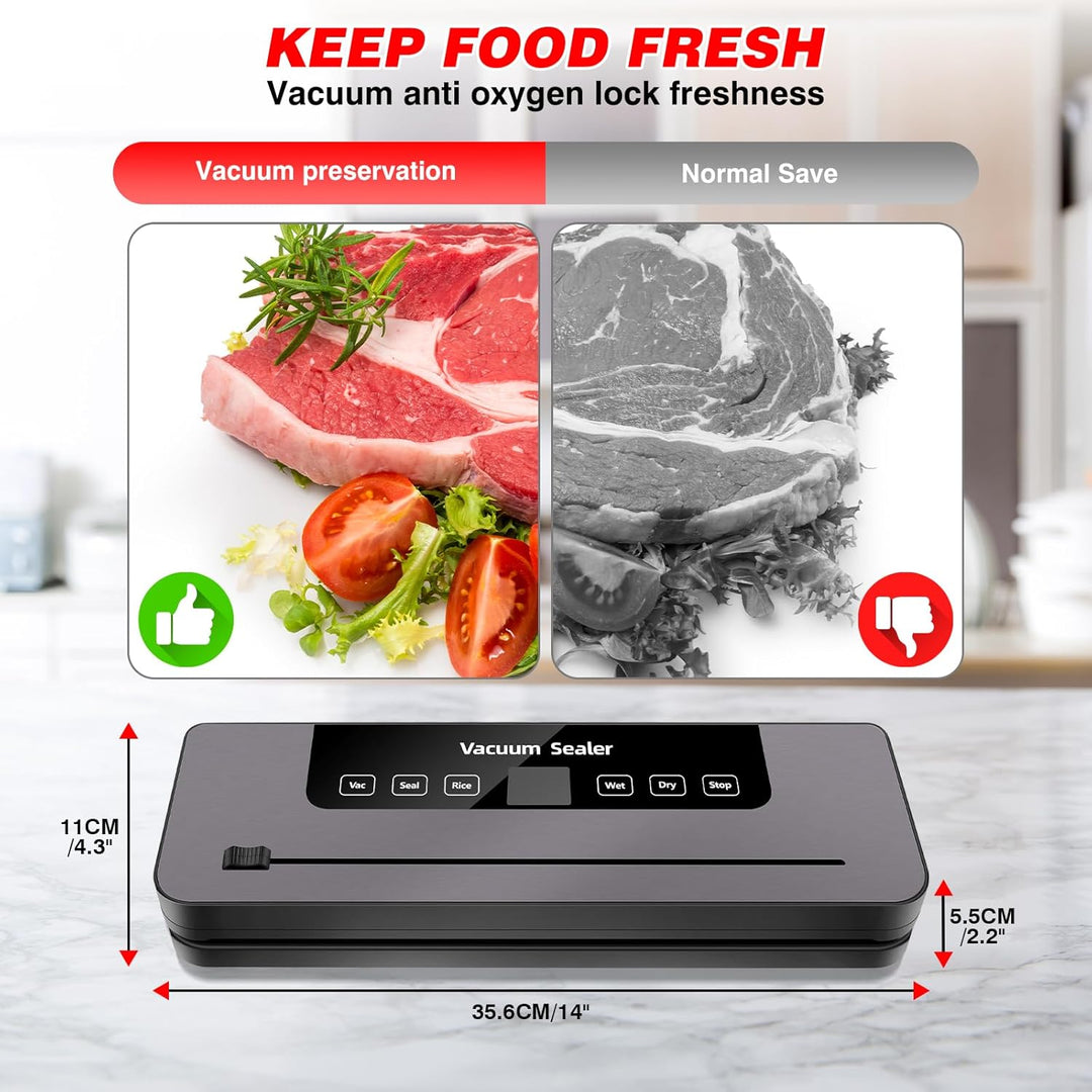 6-in-1 Vakuumiergerät, Vakuumierer mit 30cm Siegelnaht und Digitaler LED-Countdown-Anzeige, Foliensc