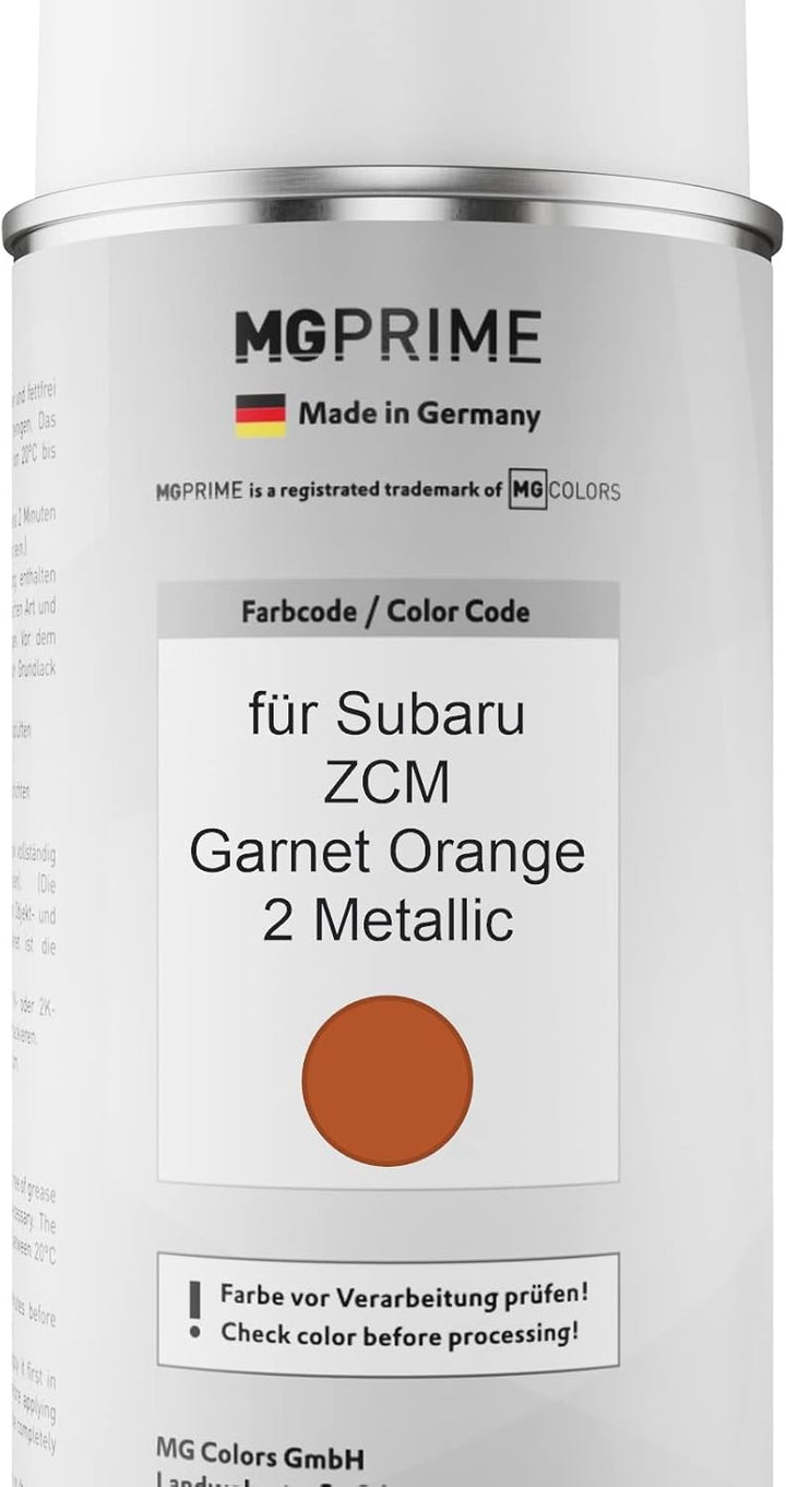 MG PRIME Autolack Sprühdosen Set für Subaru ZCM Garnet Orange 2 Metallic Basislack Klarlack Spraydos