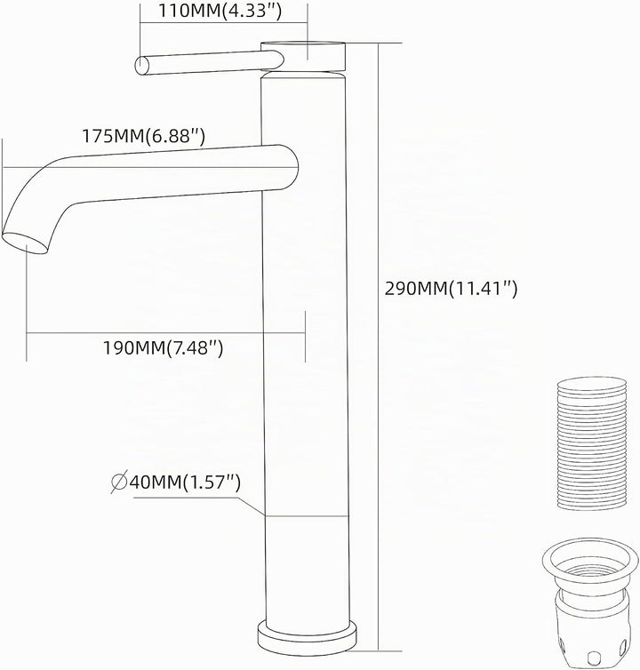 PHASAT Wasserhahn Bad,wasserhahn aufsatzwaschbecken,Hoch Aufsatzwaschbecken Armatur, Mischbatterie E