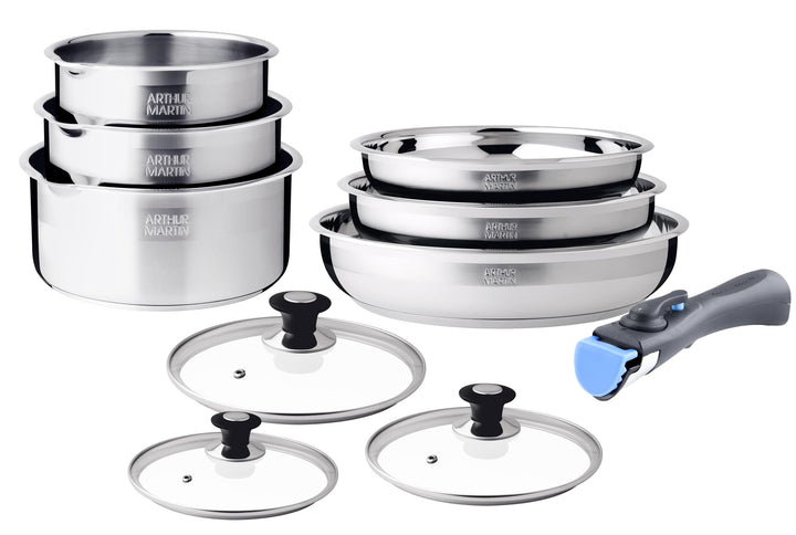 Arthur Martin 5540 Kochtopf-Set, Pfannen und Töpfe, Edelstahl, 10-teilig, Gross Large (15-piece set)
