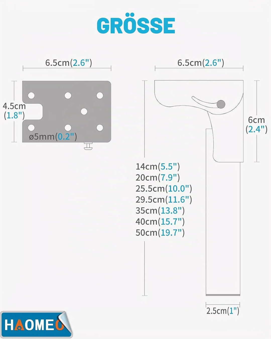 2 Stück Tischbeine Klappbar Kurz Eckig, Klappbare SofafüssE KlappbettfüssE, Höhe 14～50cm erhältlich